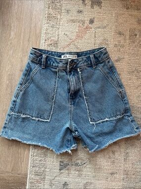 Zara Distressed Blue Denim High-Waist Shorts